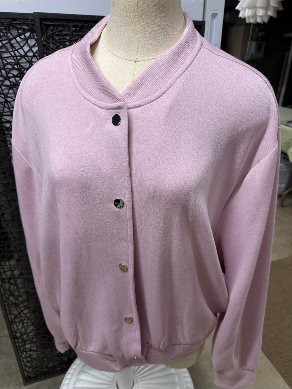Express Light Pink Button-Up Bomber Jacket